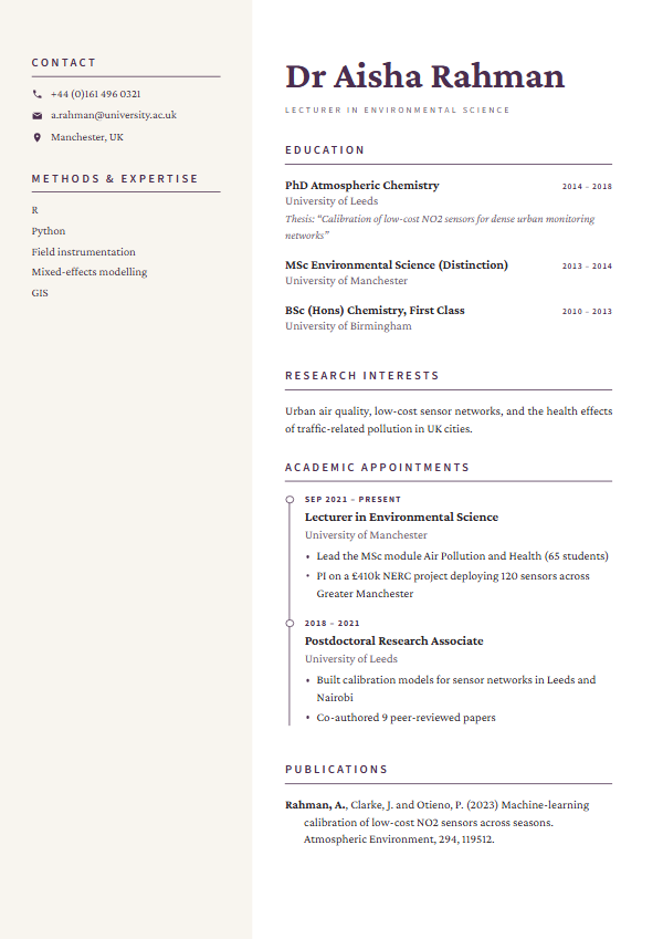 Academic & research CV template
