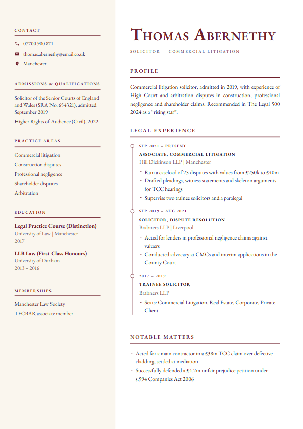 Solicitor & legal CV template