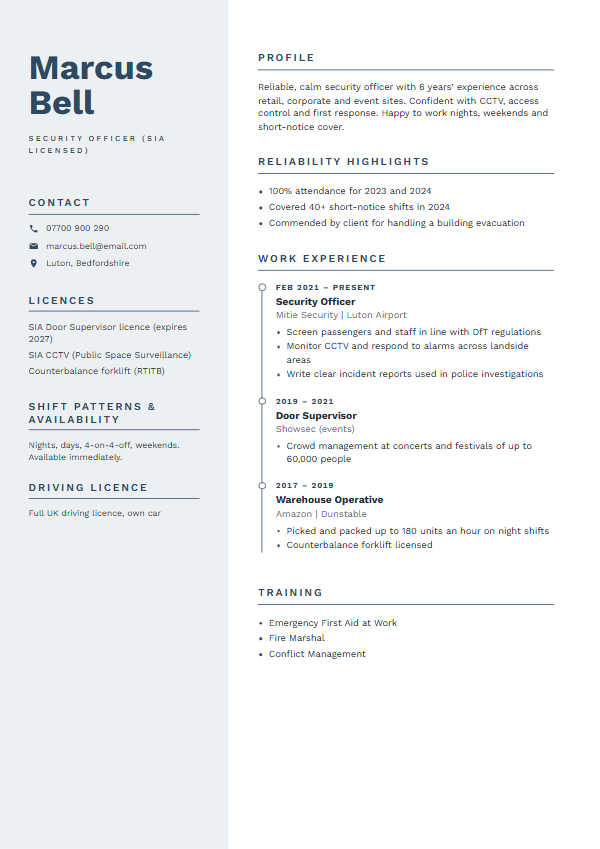 Warehouse & logistics CV template