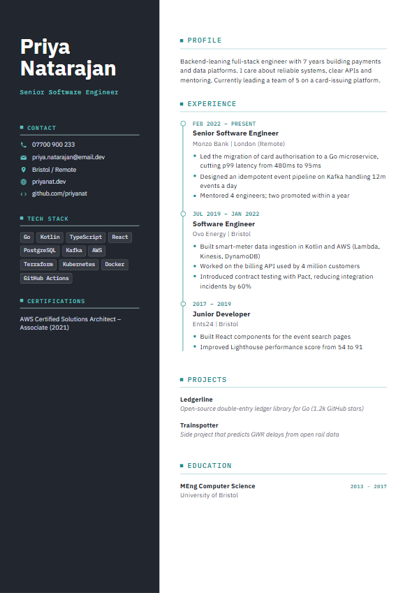 Software engineer CV template