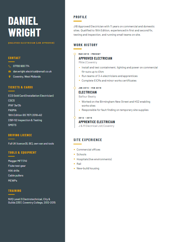 Construction & trades CV template